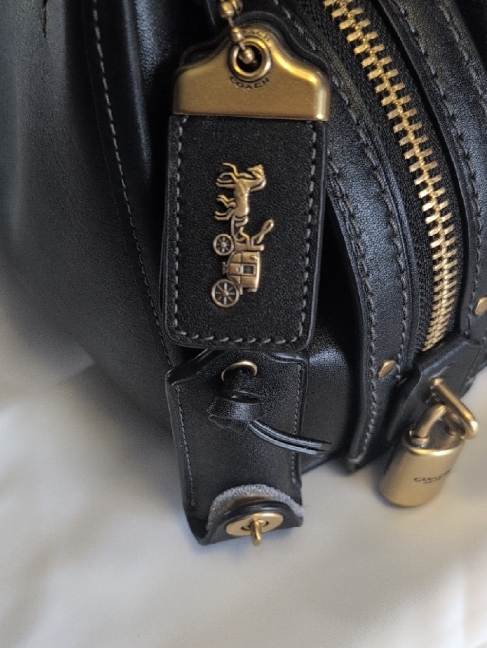 Coach Rogue 34 Black Leather Double-Zip Shoulder Bag with Brass  Hardware NWT - Picture 2 of 12